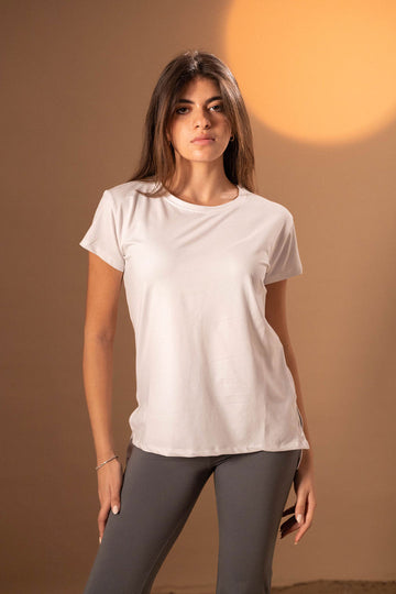 White Polyamide Half Sleeves Top