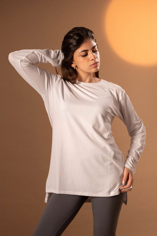 White Polyamide Long Sleeves Top