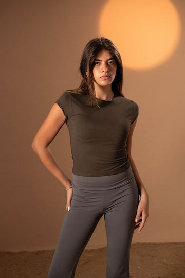 Olive Polyamide Half Sleeves Stomach