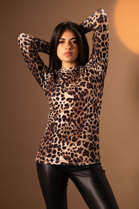 Brown Leo Pard Long Sleeves Basic