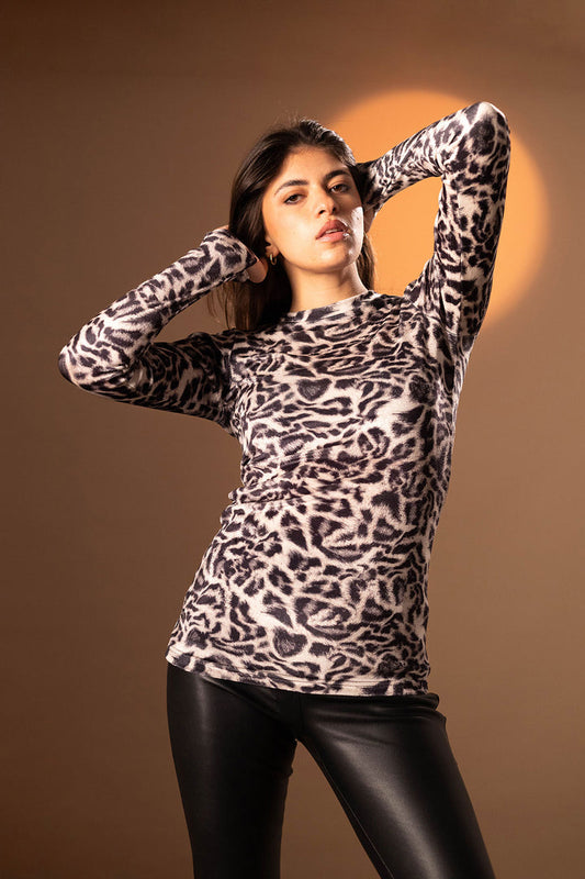 Grey Leo Pard Long Sleeves Basic