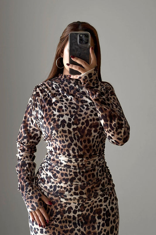 Brown Leopard Winter Dress