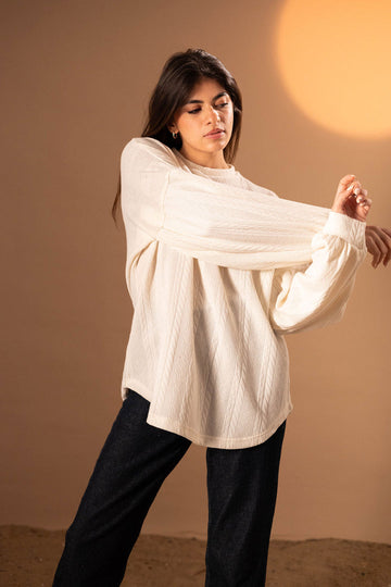 White Puffy Sleeves Winter Blouse