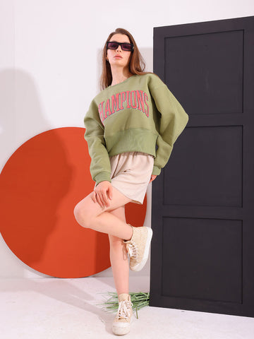 Green Comfy Printed Sweatshirt