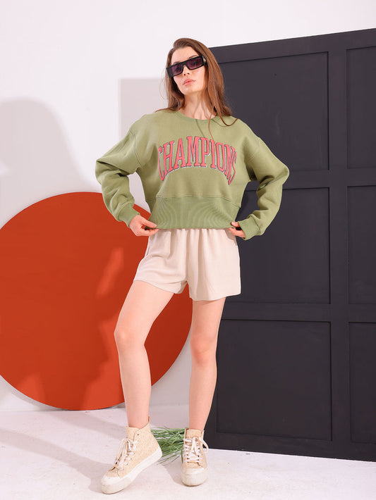 Green Comfy Printed Sweatshirt