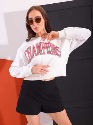 White Comfy Printed Sweatshirt