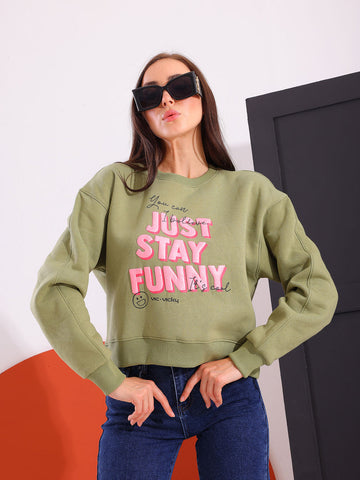 Green Comfy Printed Sweatshirt