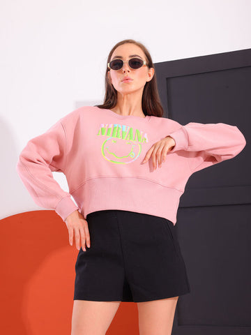 Pink Comfy Printed Sweatshirt