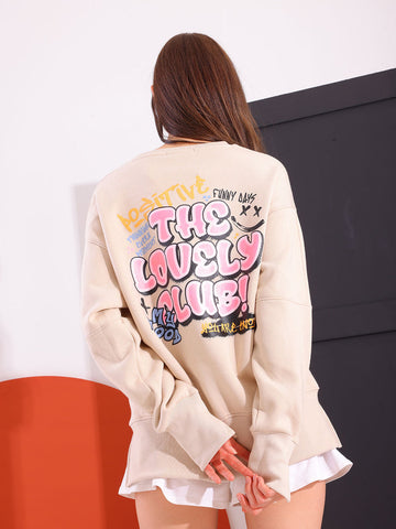 Beige Comfy Printed Sweatshirt