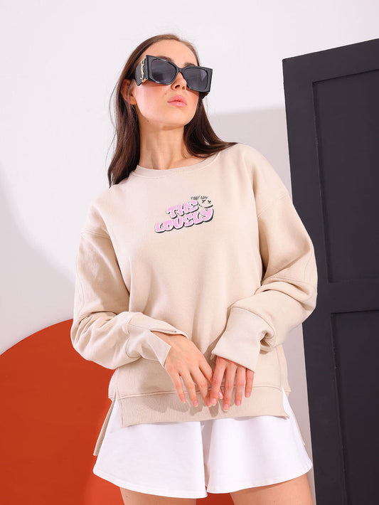 Beige Comfy Printed Sweatshirt