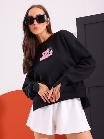 Black Comfy Printed Sweatshirt