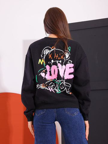 Black Comfy Printed Sweatshirt