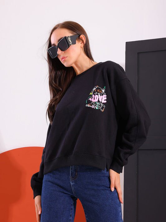 Black Comfy Printed Sweatshirt