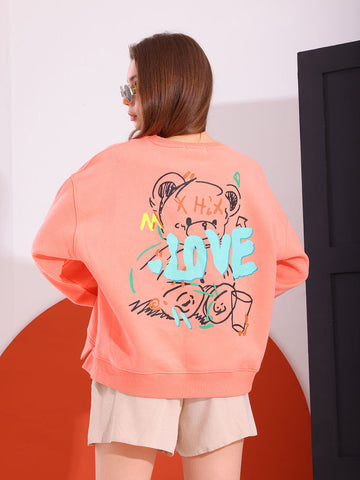 Orange Comfy Printed Sweatshirt