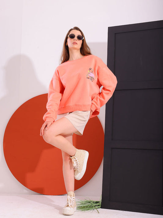 Orange Comfy Printed Sweatshirt