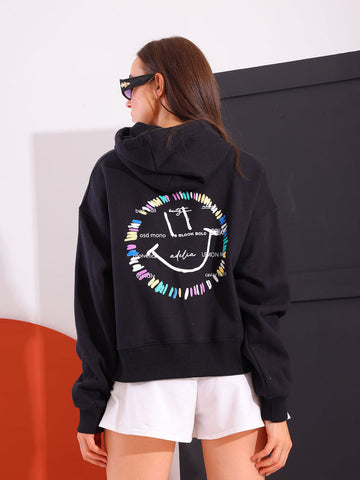 Black Comfy Printed Hoodie