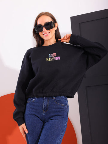 Black Comfy Printed Sweatshirt