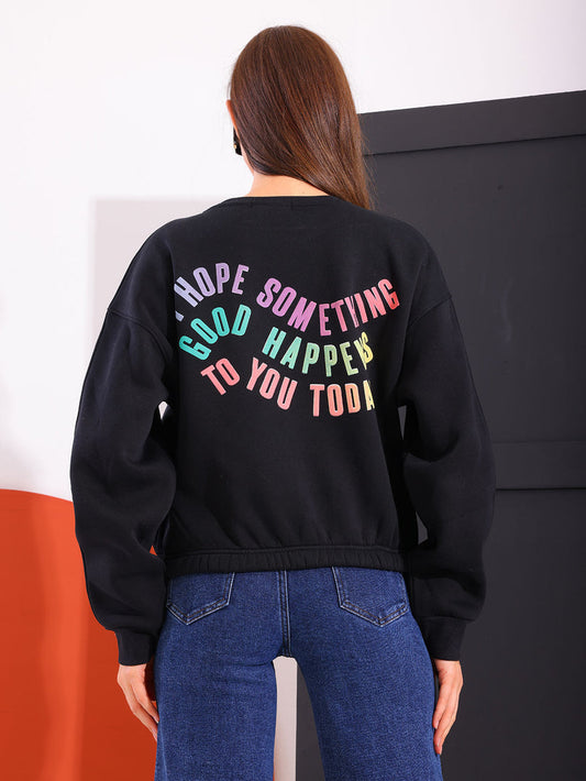 Black Comfy Printed Sweatshirt