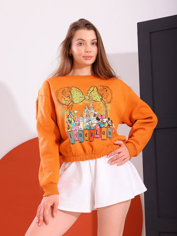 Orange Comfy Printed Sweatshirt