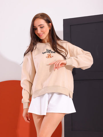 Beige Comfy Printed Sweatshirt