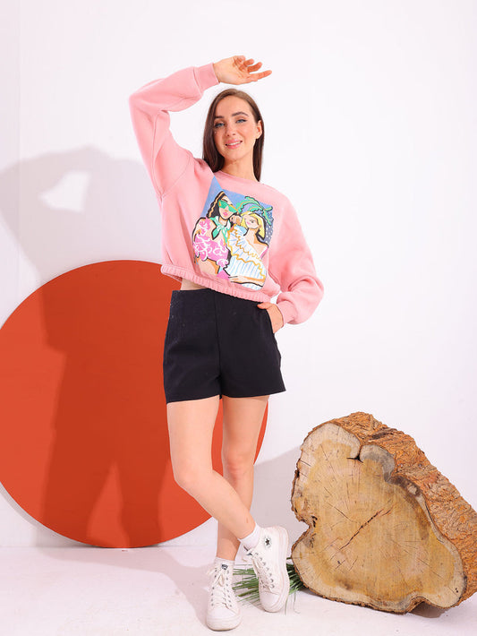 Pink Comfy Printed Sweatshirt