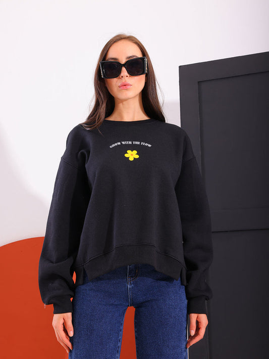 Black Comfy Printed Sweatshirt