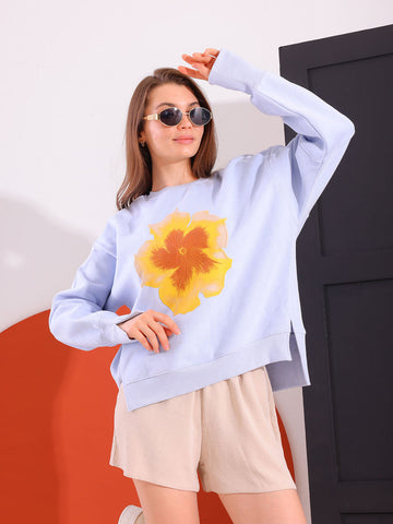 Blue Comfy Printed Sweatshirt