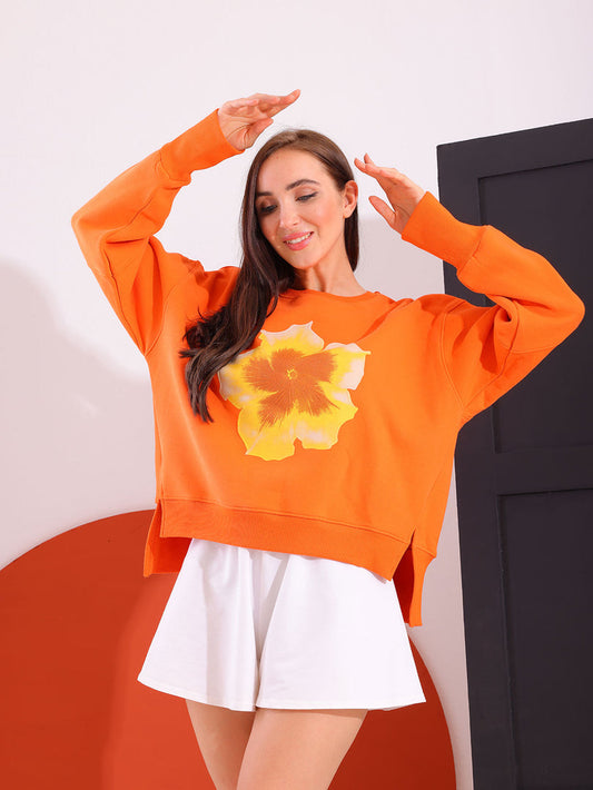 Orange Comfy Printed Sweatshirt