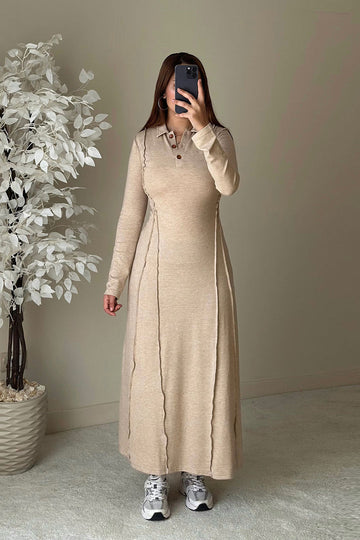 Beige Winter Dress With Buttons