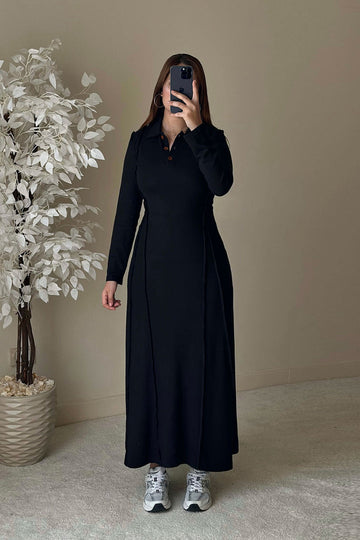 Black Winter Dress With Buttons