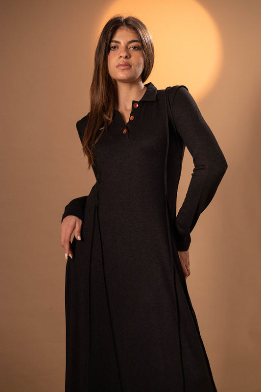 Black Winter Dress With Buttons