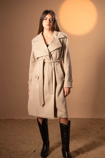 Beige Checkers Long Coat