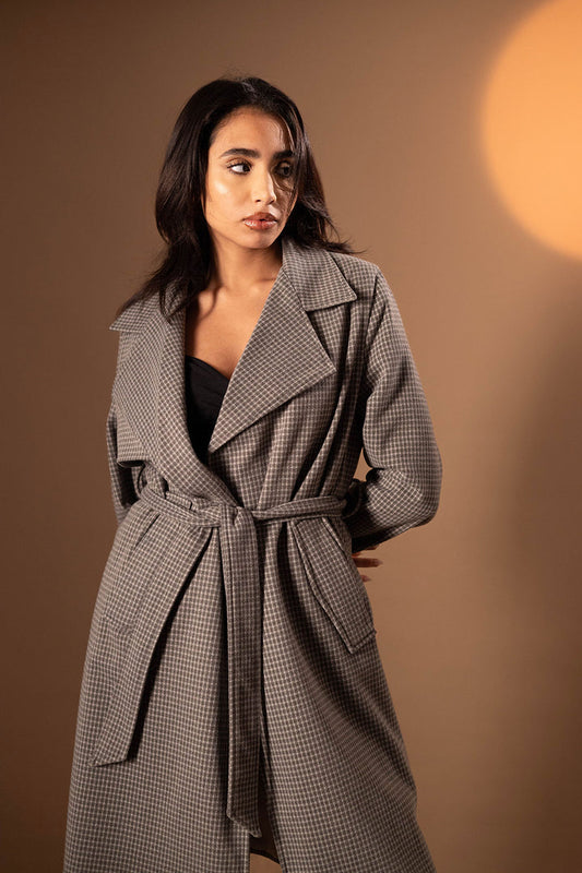 Grey Checkers Long Coat