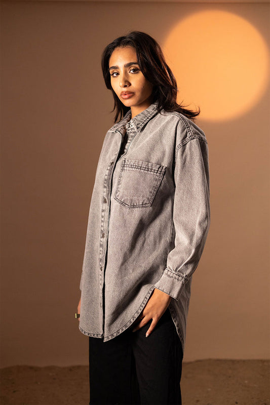 Grey Denim Long Shirt