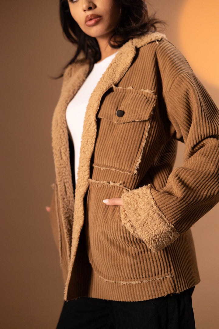 Camel Velvet Fur Jacket