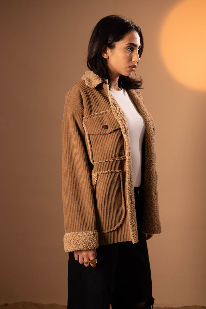 Camel Velvet Fur Jacket