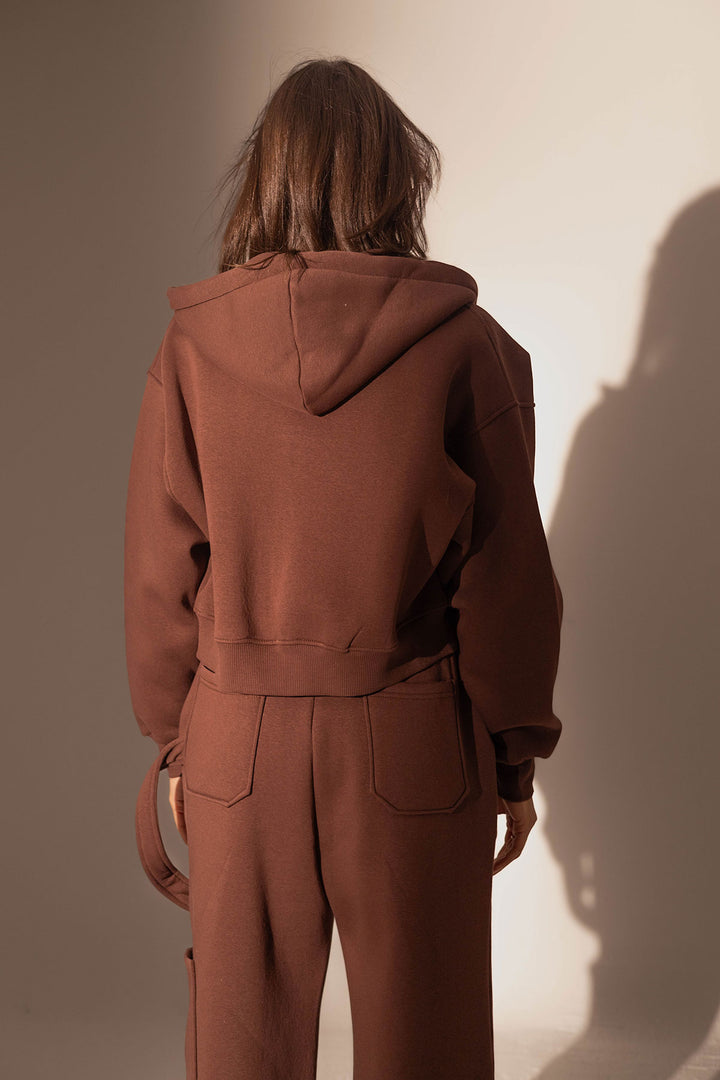 Brown Cropped Zipper Hoodie