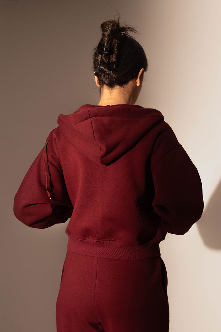 Burgundy Cropped Zipper Hoodie