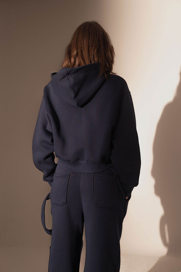 Navy Cropped Zipper Hoodie