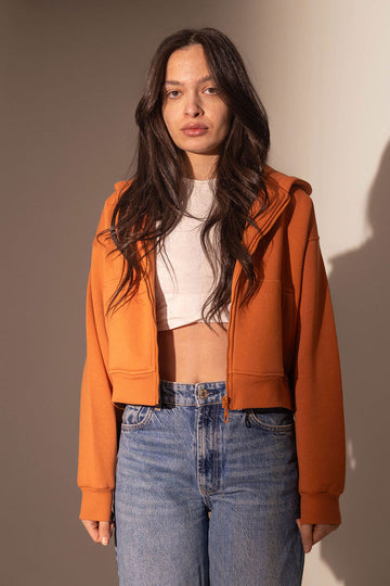 Orange Cropped Zipper Hoodie