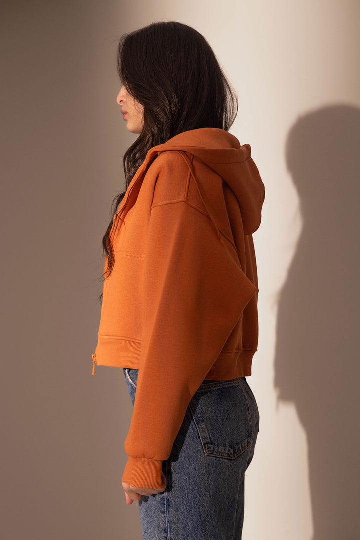 Orange Cropped Zipper Hoodie