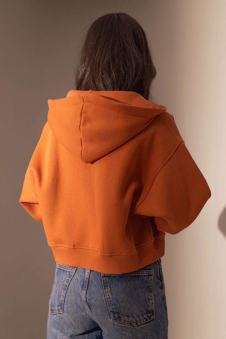 Orange Cropped Zipper Hoodie