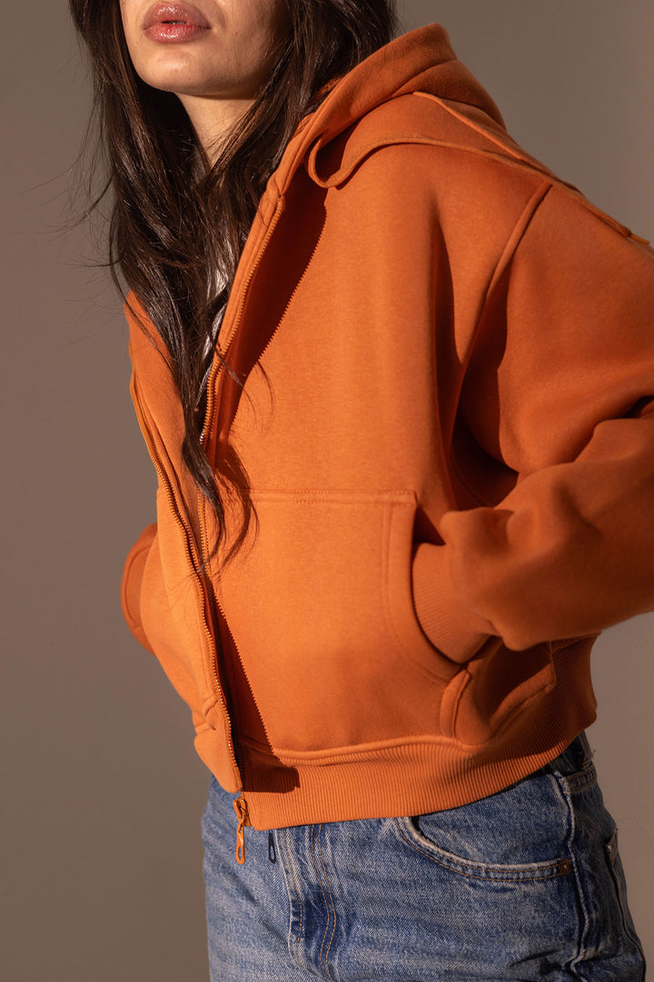 Orange Cropped Zipper Hoodie