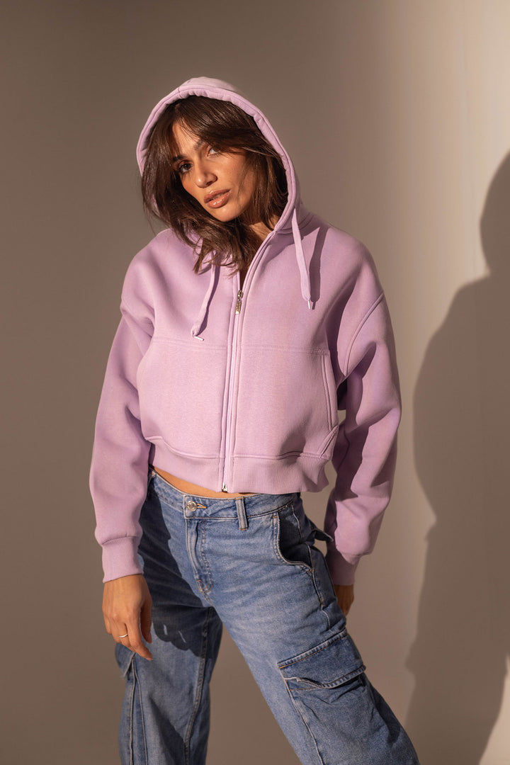 Purple Cropped Zipper Hoodie