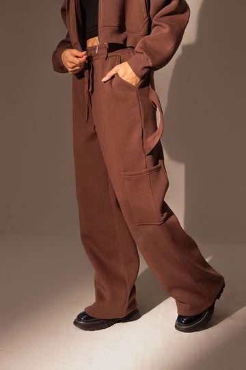 Brown Wide leg Sweat Pants