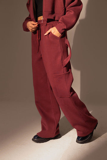 Burgundy Wide leg Sweat Pants