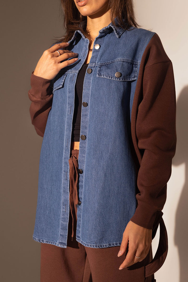 Denim Shirt with Brown Melton Sleeves