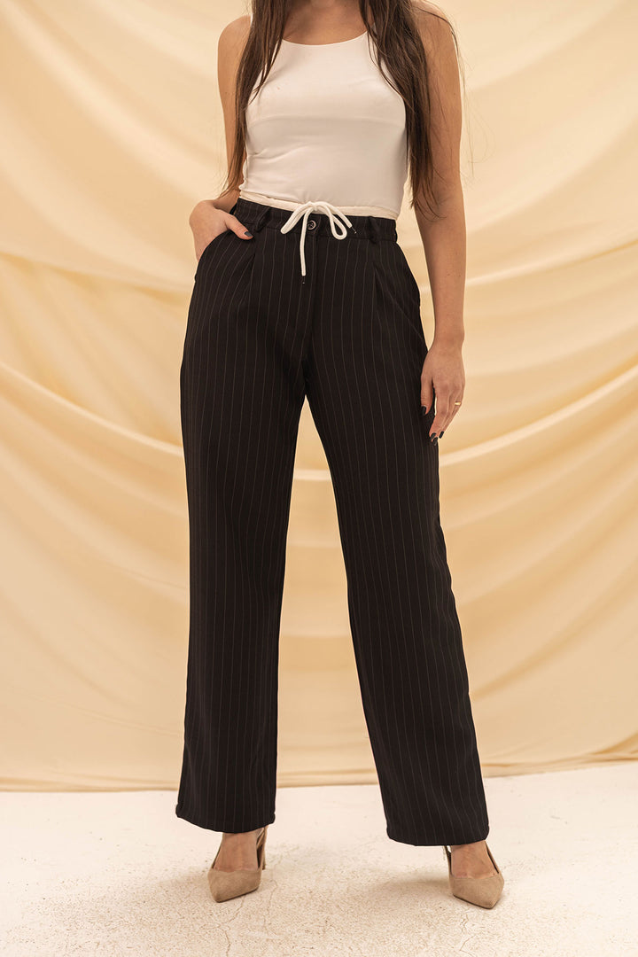 Black Wide Leg Tied Pants
