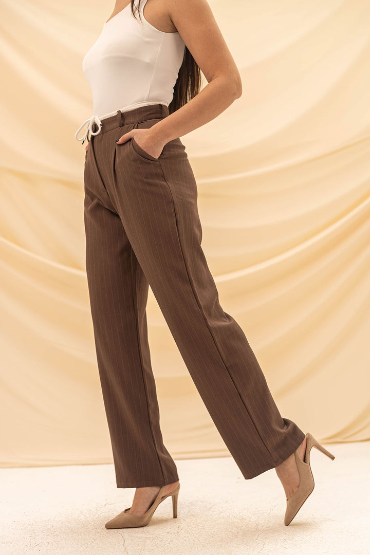 Brown Wide Leg Tied Pants