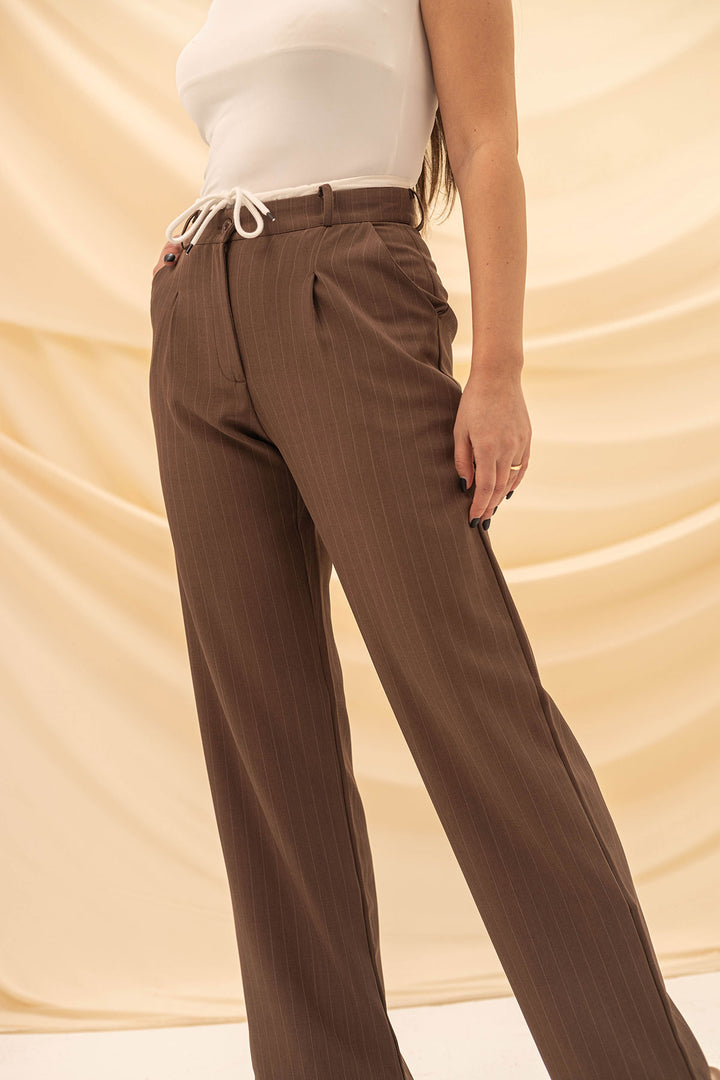 Brown Wide Leg Tied Pants